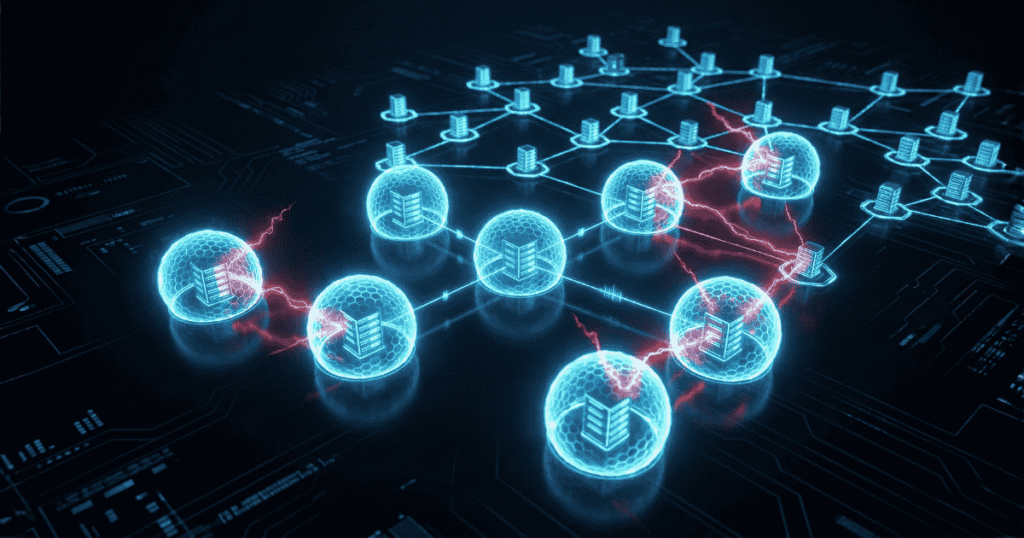 Visualizing host-based network micro-segmentation stopping lateral movement in a data center.